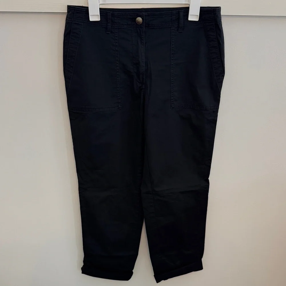 J. Jill Women’s Cuffed Chinos Pants Classic Black Casual Front Pockets Size 10